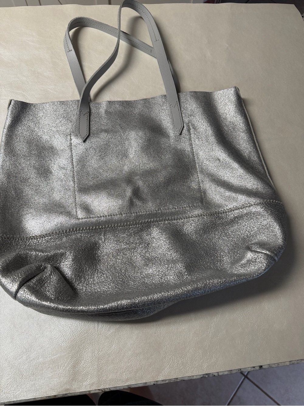 J. Crew Metallic Silver Leather Tote